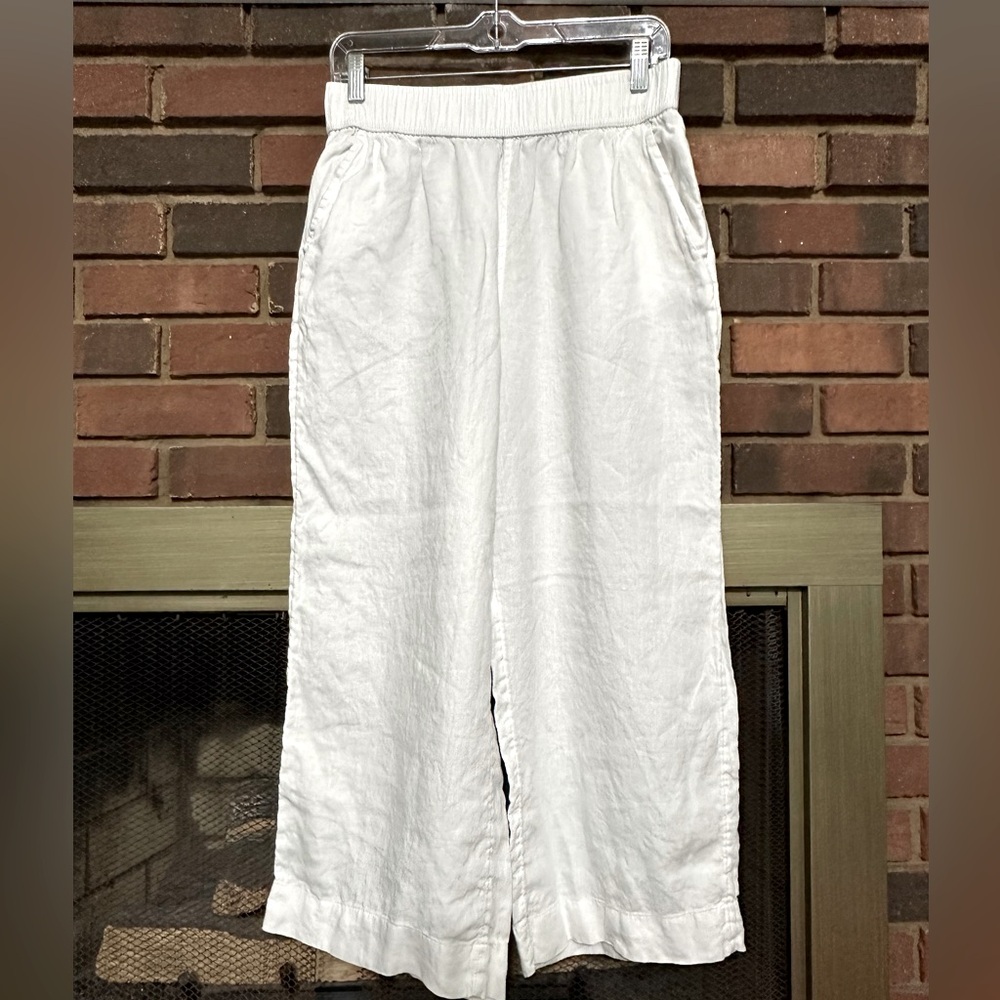 Tahari White Wide-Leg Linen Pants